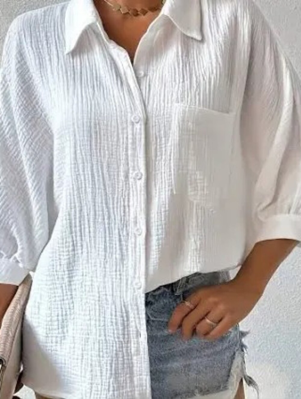 Jane and Delancey White Crinkle Gauze Long Sleeve Button Down Shirt Size M NWT